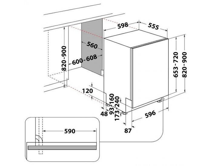 Съдомиялна машина за вграждане Whirlpool W2I HD526 A , 14 комплекта, E , 600 Ш, мм