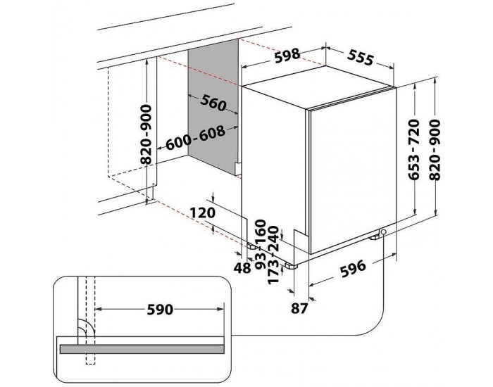 Съдомиялна машина за вграждане Whirlpool WIC 3C33 PFE , 14 комплекта, D , 600 Ш, мм
