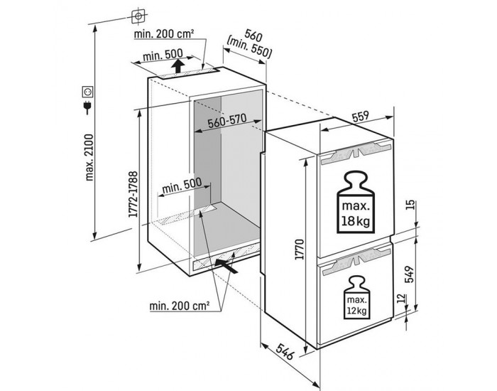 Вграден хладилник с фризер Liebherr ICBbi 5122 Plus , 255 l, B , SmartFrost , Да