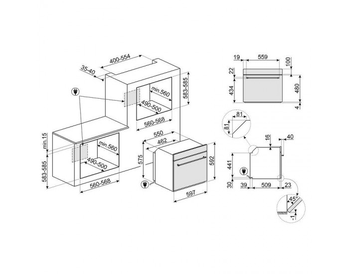 Фурна за вграждане SMEG SFP805AO , 70 , А , Механично , Пиролиза