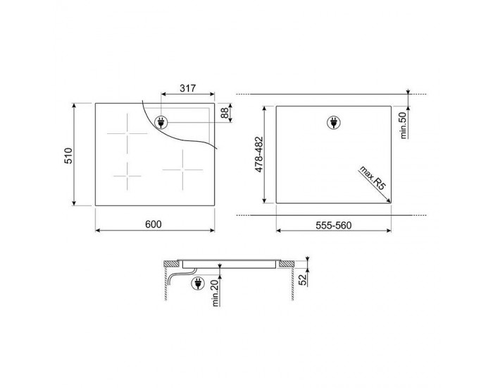 Вграден керамичен плот SMEG SI2641DP , Индукционен