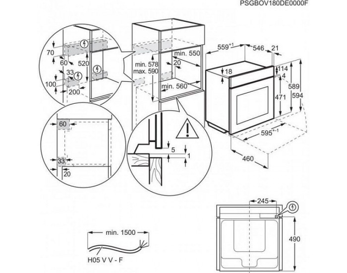 Фурна за вграждане Electrolux EOD5F71Z , 72 , Push бутони , А , Водно почистване
