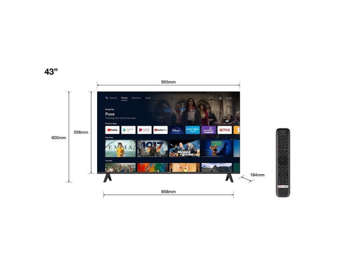 Телевизор TCL 43S51B , 108 см, 1920x1080 FULL HD , 43 inch, Android , LED , Smart TV
