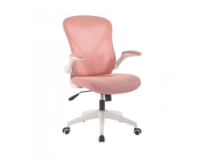 Офис стол RFG Jolly White W, дамаска и меш, Tilt механизъм, до 120 kg, розов
