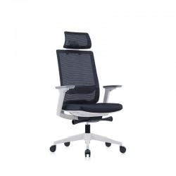 Ергономичен стол RFG Meteor X White HB, дамаска и меш, до 130 kg, черна седалка, черна облегалка - Офис столове