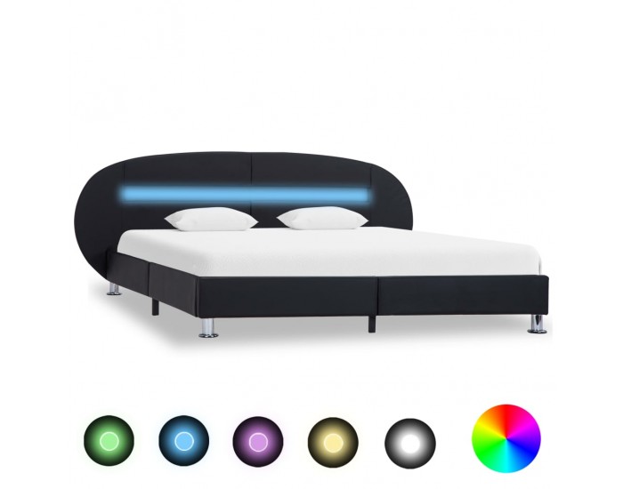 Sonata H Рамка за легло с LED, черна, изкуствена кожа, 180x200 cм