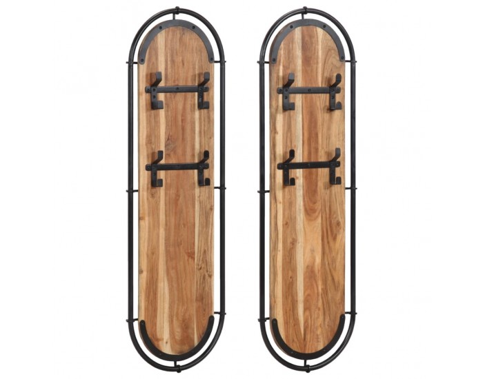 Sonata H Стенни закачалки за дрехи с 4 куки 2 бр акациево дърво масив