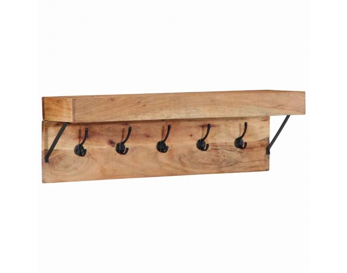 Sonata H Закачалка за палта с рафт Кафяво Масивна акациева дървесина