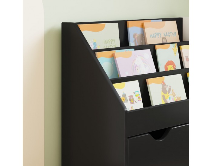 Sonata H Детска рафт за книги Черно 60 x 29,5 x 69 см Инженерно дърво