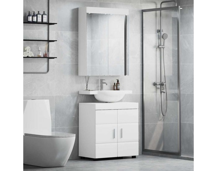Sonata H Комплект мебели за баня с рафт TULUM Бяло Инженерно дърво