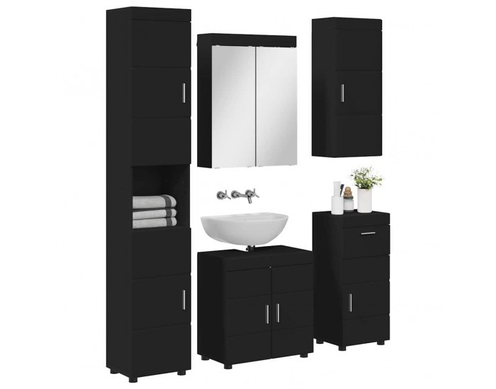 Sonata H Комплект мебели за баня с чекмедже TULUM Черно Инженерно дърво