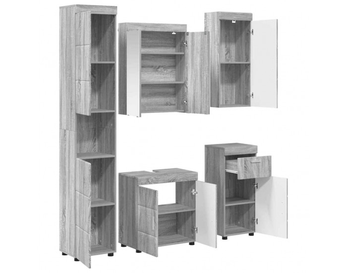 Sonata H Комплект мебели за баня с рафт TULUM Сив Сонома Инженерно дърво