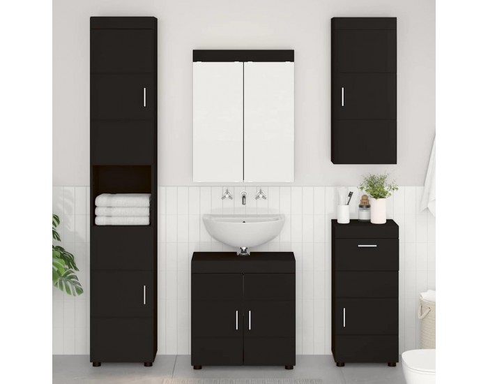 Sonata H Банен стенен шкаф TULUM Черно 37 x 24,5 x 86 см Инженерно дърво