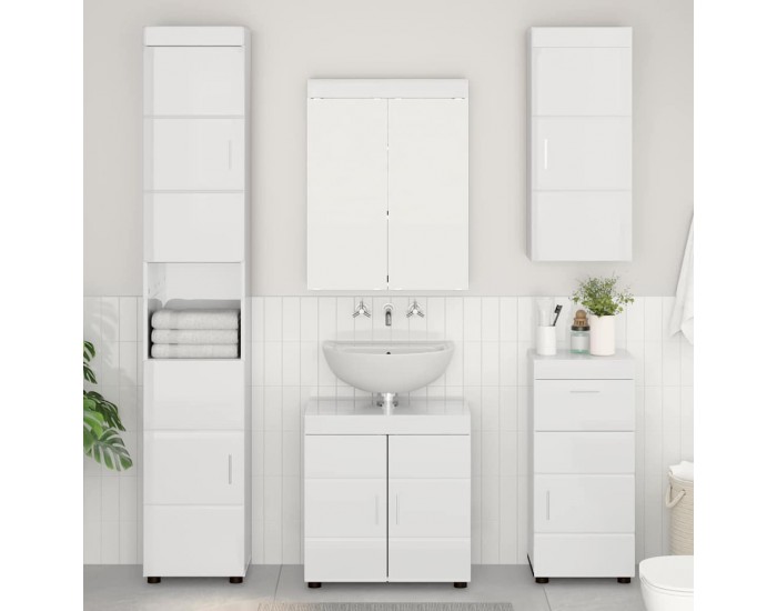 Sonata H Банен стенен шкаф с рафт TULUM Лъскаво бяло 37 x 24,5 x 86 см