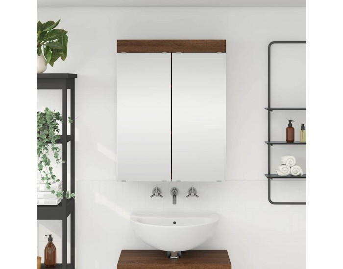 Sonata H Шкаф с огледало за баня TULUM Кафяв дъб 60 x 16,5 x 78 см