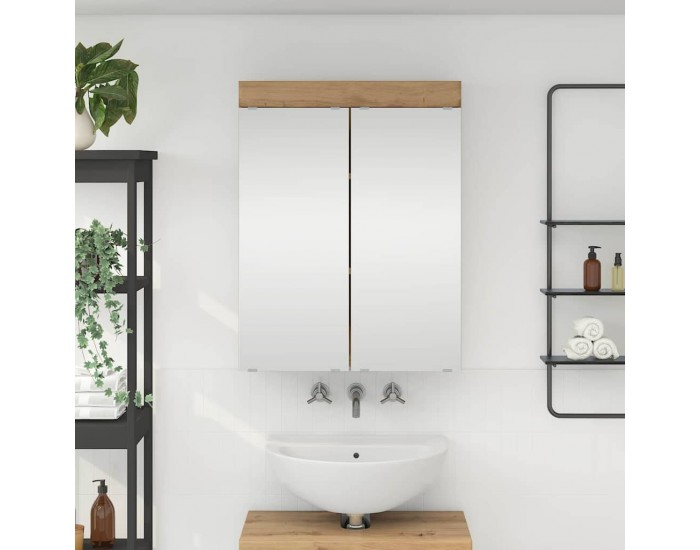 Sonata H Шкаф с огледало за баня с рафт TULUM Дъб 60 x 16,5 x 78 см