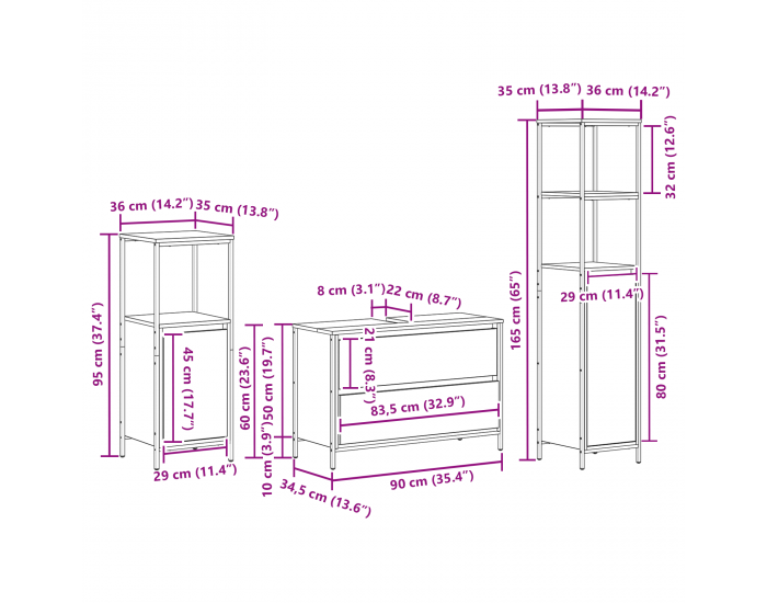 Sonata H 3 частен комплект мебели за баня от инженерна дървесина Сонома