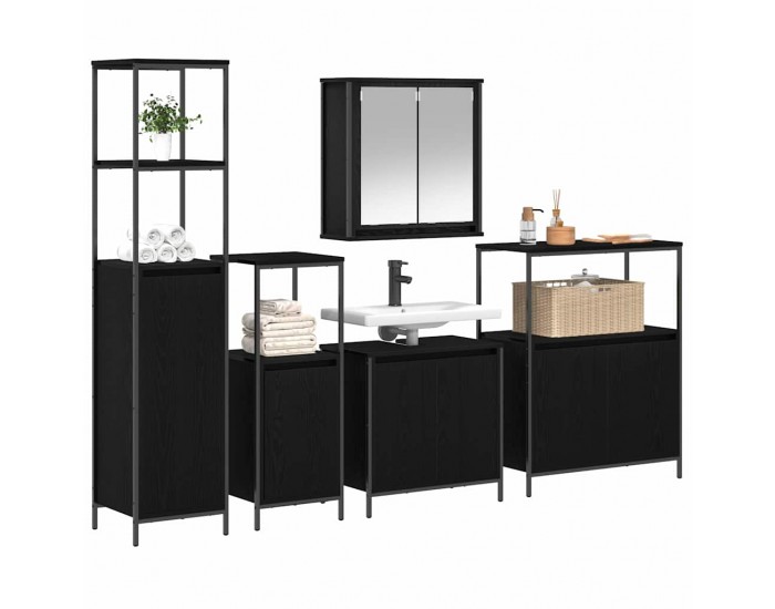 Sonata H Комплект мебели за баня с 5 части Черен дъб от инженерна дървесина
