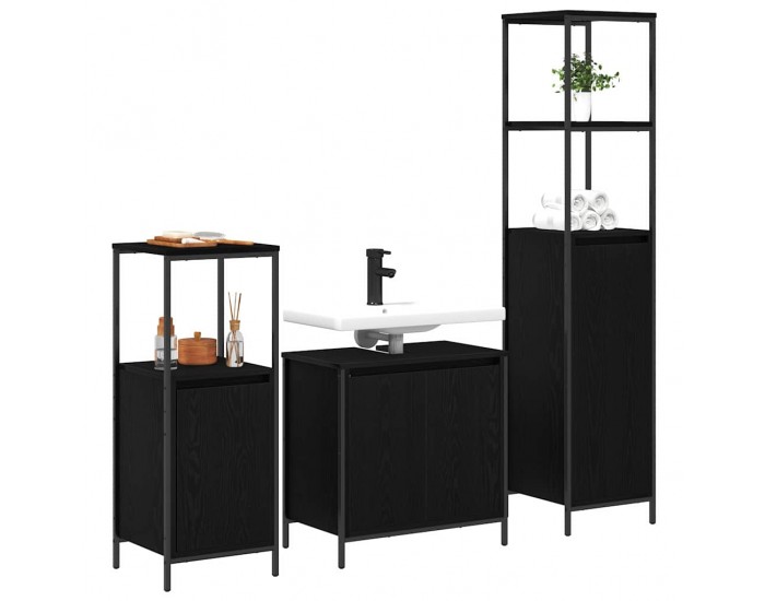 Sonata H Комплект мебели за баня от 3 части Черен дъб Инженерна дървесина