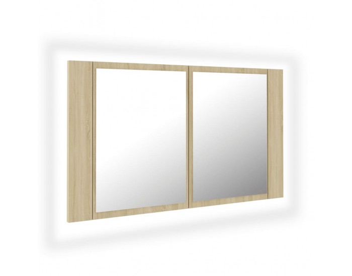 Sonata H Шкаф с LED огледало за баня, дъб сонома, 80x12x45 см, акрил