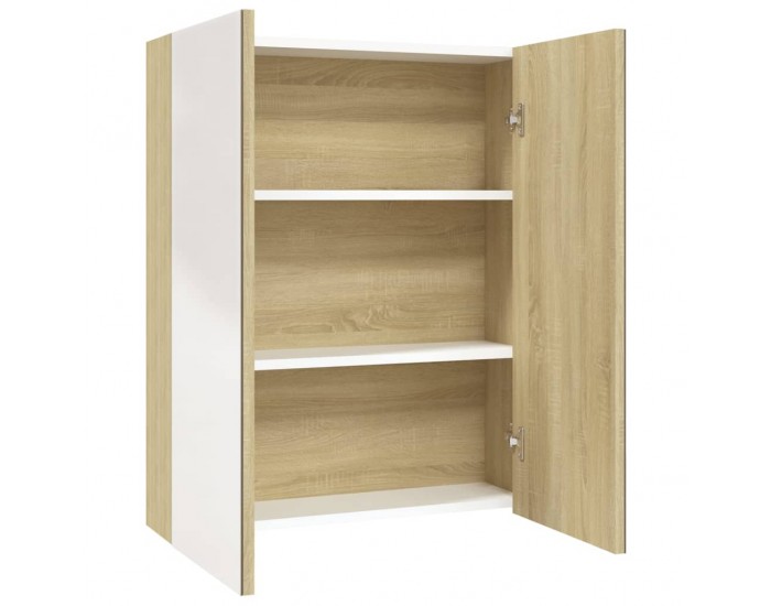 Sonata H Шкаф с огледало за баня, 60x15x75 см, МДФ, бяло и дъб