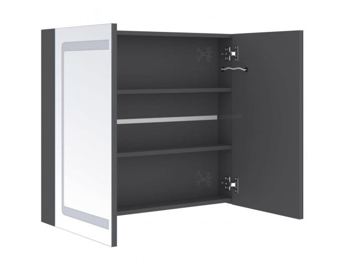 Sonata H LED шкаф с огледало за баня, сияйно сиво, 80x12x68 см