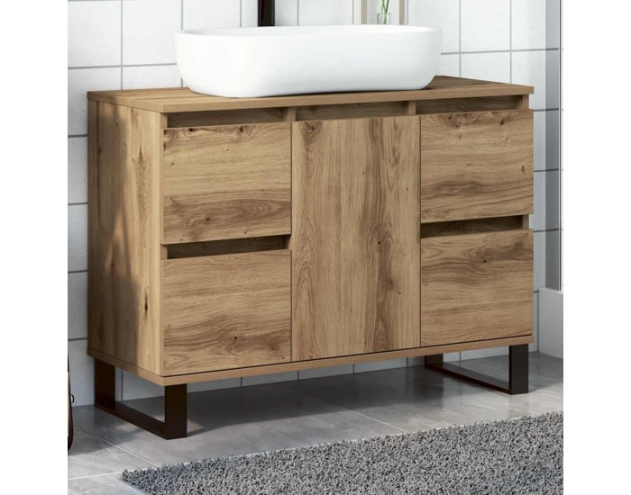 Sonata H Шкаф за мивка за баня, Дъб артизан, 80x33x60см, инженерно дърво