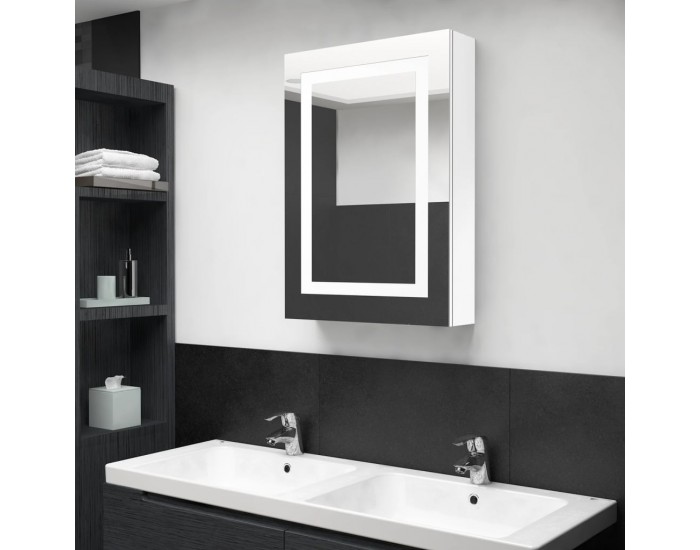 Sonata H LED шкаф с огледало за баня, сияйно бяло, 50x13x70 см