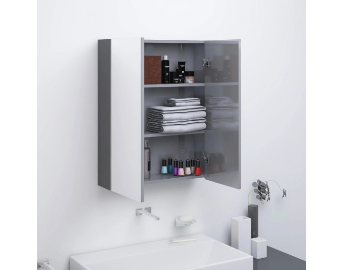 Sonata H Шкаф с огледало за баня, 60x15x75 см, МДФ, сив гланц