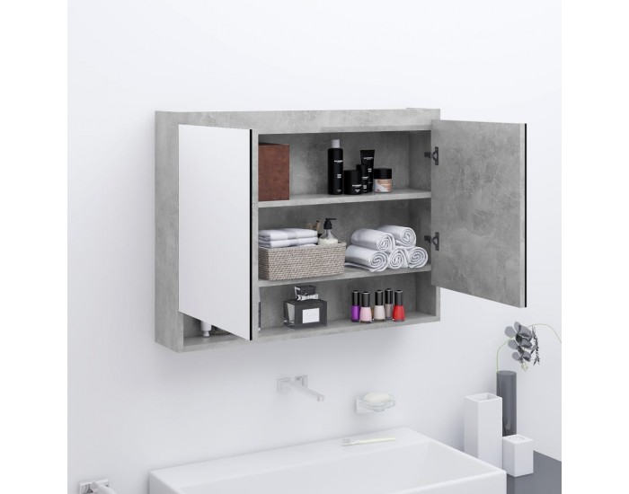 Sonata H Шкаф с огледало за баня, 80x15x60 см, МДФ, бетонно сиво