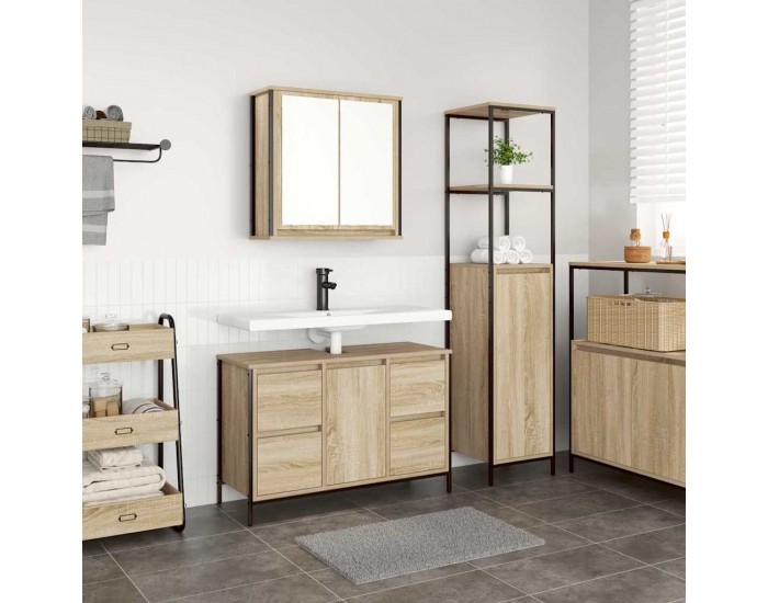 Sonata H Комплект мебели за баня с чекмедже 2 pcs Сонома дъб и черно