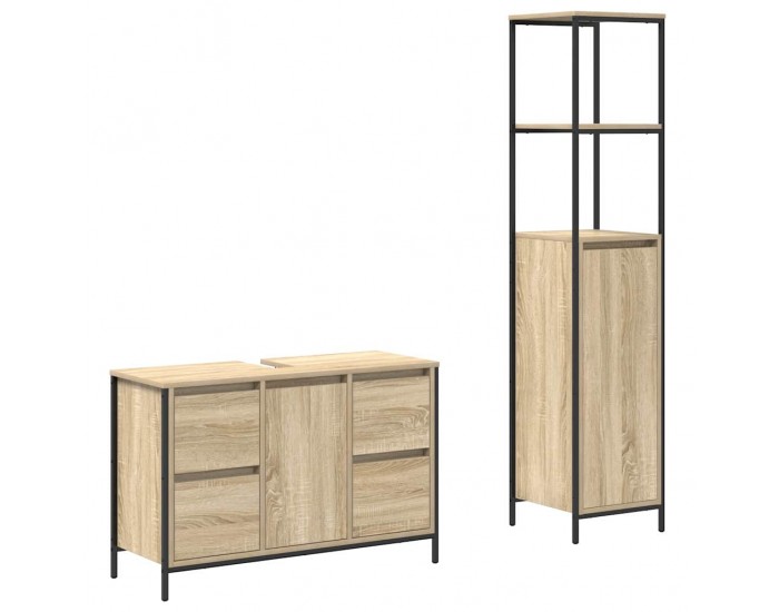 Sonata H Комплект мебели за баня с чекмедже 2 pcs Сонома дъб и черно