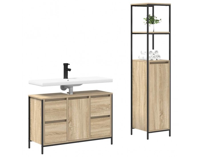 Sonata H Комплект мебели за баня с чекмедже 2 pcs Сонома дъб и черно