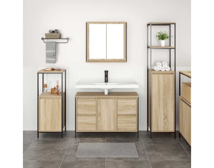 Sonata H Комплект мебели за баня с чекмедже 3 pcs Сонома дъб и черно