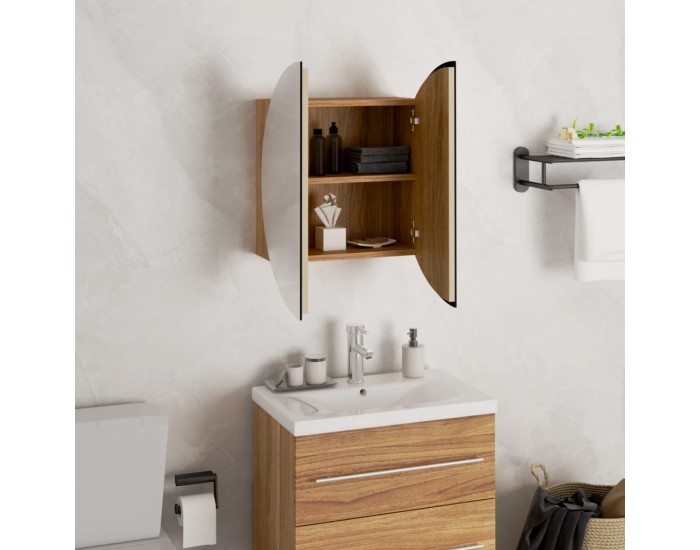 Sonata H Шкаф за баня с кръгло огледало и LED, дъб, 40x40x17,5 см