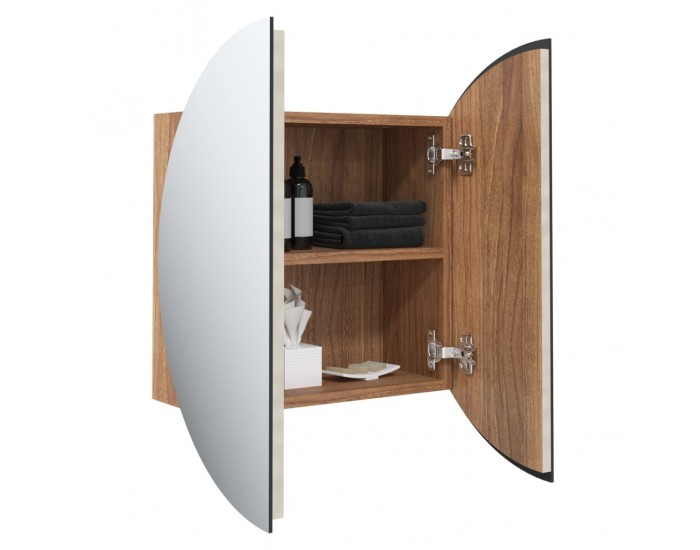 Sonata H Шкаф за баня с кръгло огледало и LED, дъб, 47x47x17,5 см