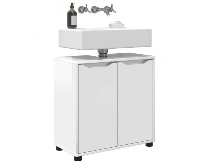 Sonata H Шкаф за баня с мивка с рафт Лъскаво бяло 60 x 30 x 60 cm