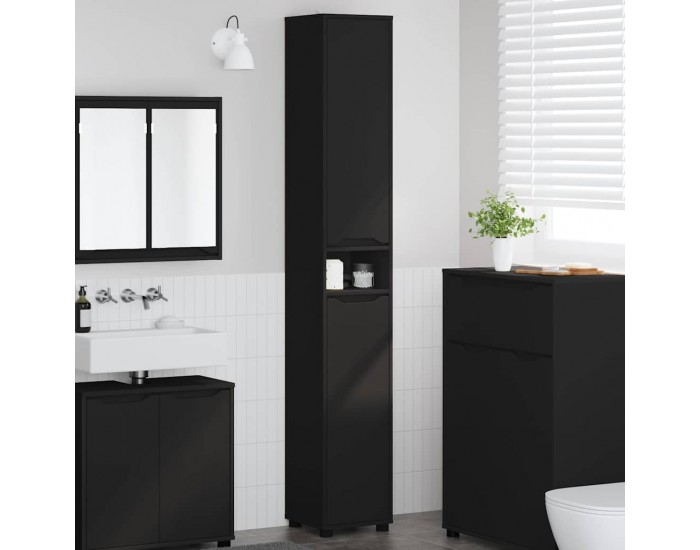 Sonata H Шкаф за баня с рафт Черно 30,5 x 30 x 195 см Инженерно дърво