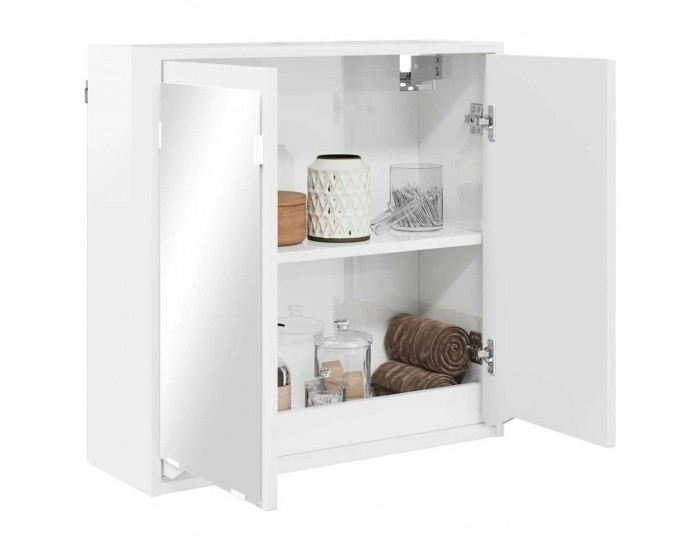 Sonata H Шкаф с огледало за баня с рафт Лъскаво бяло 60 x 20 x 60 cm