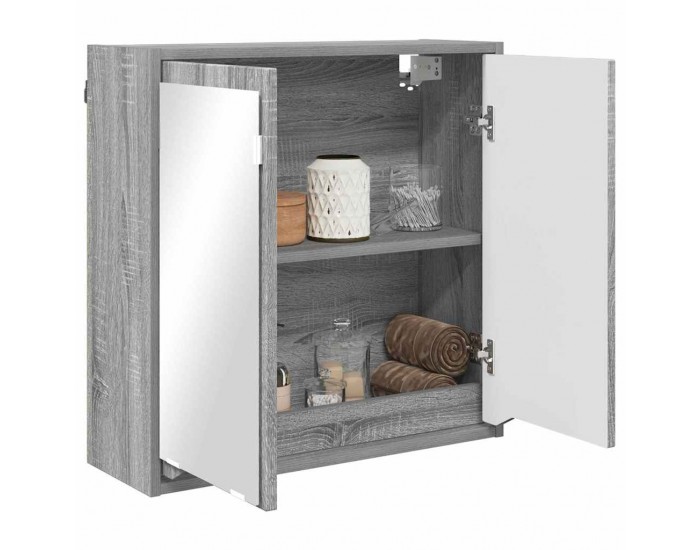 Sonata H Шкаф с огледало за баня с рафт Сив Сонома 60 x 20 x 60 cm