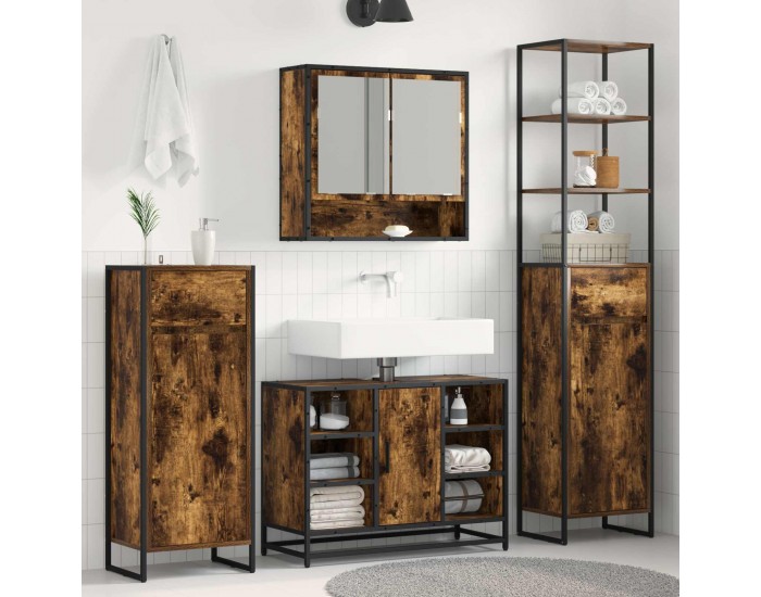 Sonata H Шкаф за баня с врата Димящ дъб 40 x 30 x 100 см Инженерно дърво