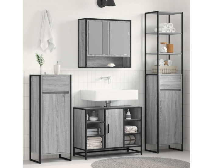 Sonata H Шкаф за баня Сив Сонома 40 x 30 x 100 см Инженерно дърво