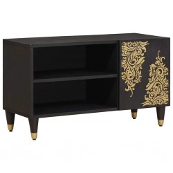 Sonata H ТВ шкаф с рафт Черно 80 x 33 x 46 см Солидно мангово дърво - ТВ шкафове