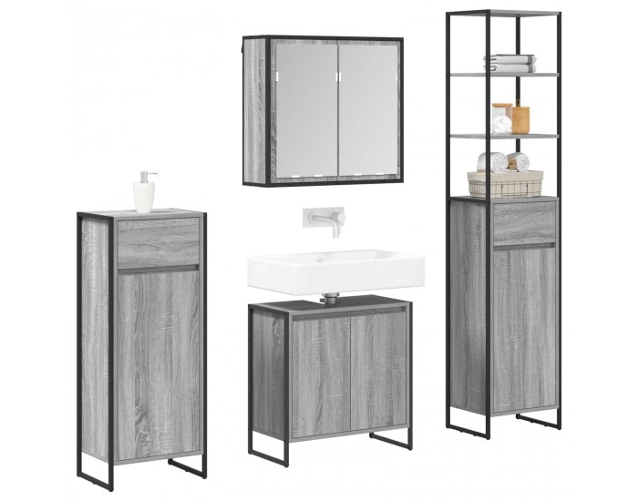 Sonata H Комплект мебели за баня с чекмедже Сив Сонома Инженерно дърво