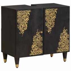 Sonata H Шкаф за мивка Черно 62 x 33 x 58 см Солидно мангово дърво - Шкафове за баня