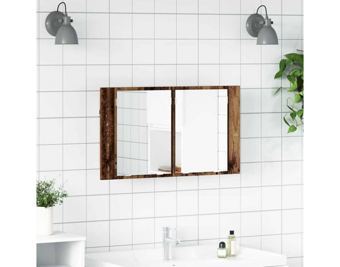 Sonata H Шкаф с огледало за баня с рафт Старо дърво 80 x 12 x 45 см