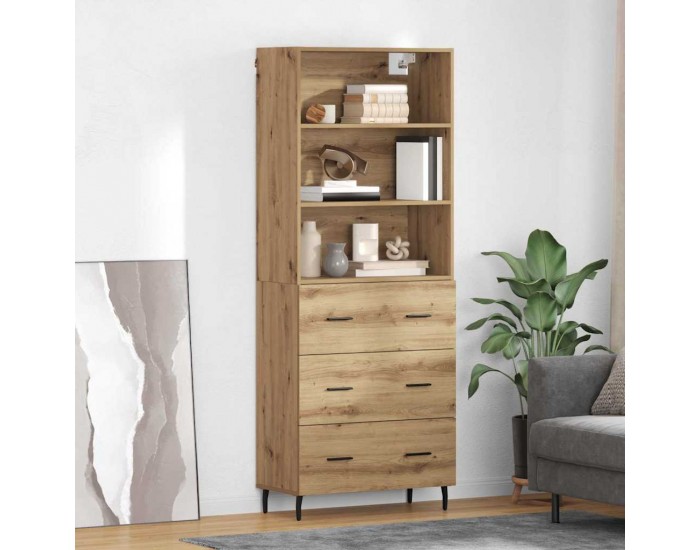 Sonata H Висок шкаф Дъб 69,5 x 34 x 180 см Инженерна дървесина и стъкло