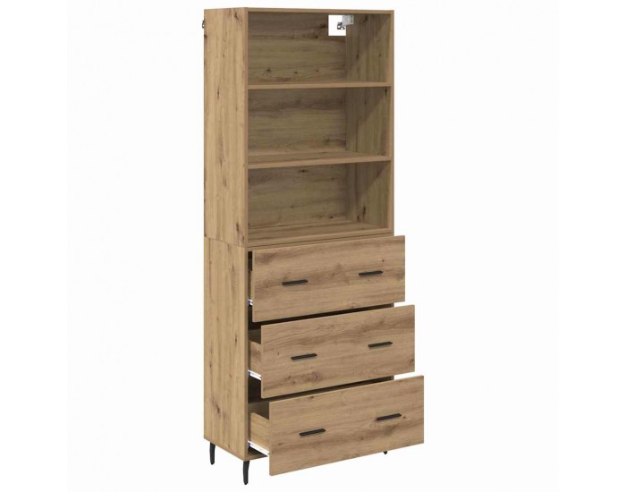 Sonata H Висок шкаф Дъб 69,5 x 34 x 180 см Инженерна дървесина и стъкло
