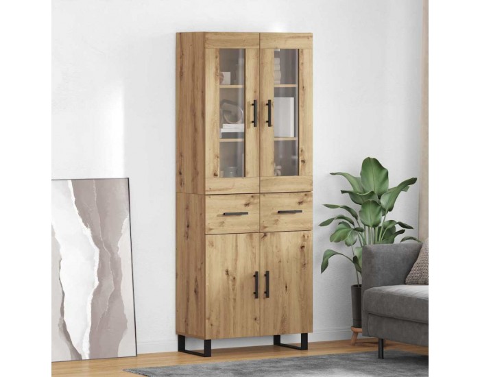 Sonata H Висок шкаф с чекмедже 2 pcs Дъб Инженерна дървесина и стъкло