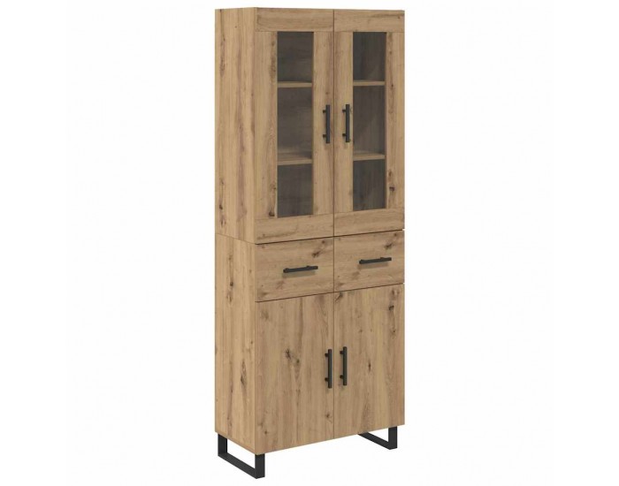 Sonata H Висок шкаф с чекмедже 2 pcs Дъб Инженерна дървесина и стъкло
